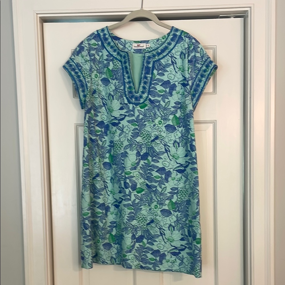 Vineyard Vines Blue Plunge Neck Mini Sundress